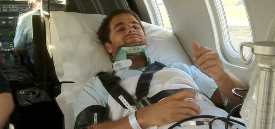 Tom Caska after a kitesurfing accident